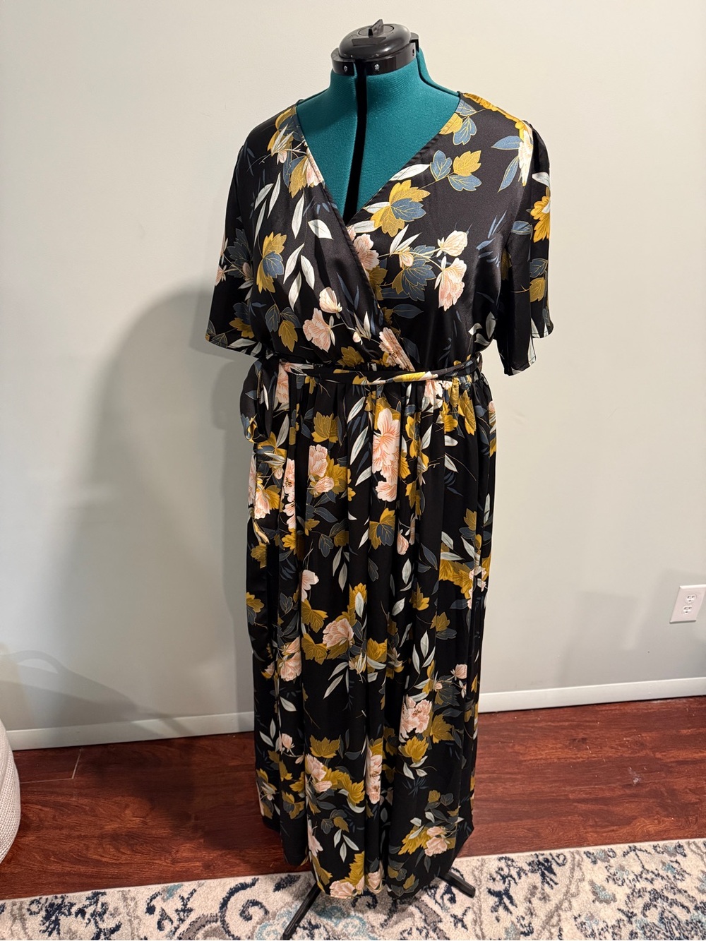 Baltic Born Black Floral Maxi Dress with Yellow and Pink Accents